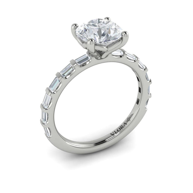 Vlora Bridal Classic Engagement Ring with a Emerald Cut center stone (photos show this ring with a round)