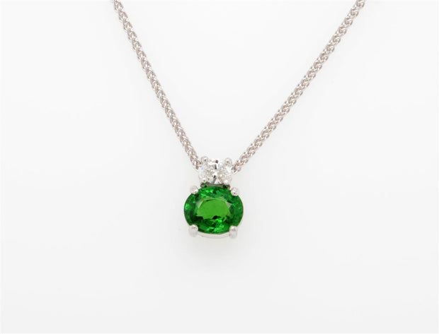 Tsavorite Garnet and Diamond Pendant in 14k White Gold