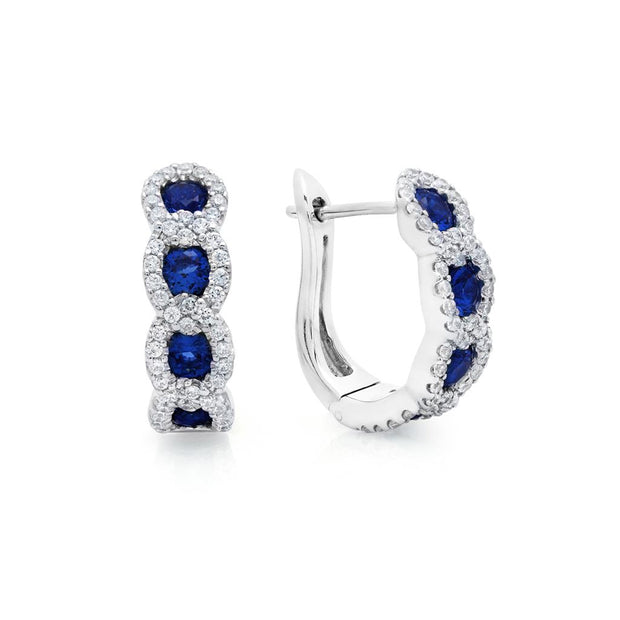 Fana 14K WG Huggie style diamond and sapphire earrings with 0.35 cts diamond 1.15 cts sapphires