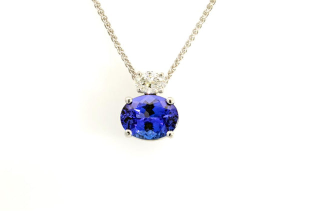 Oval Tanzanite and Diamond Pendant in 14k White Gold