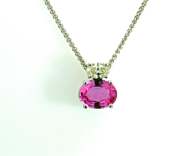 Oval Pink Sapphire and Diamond Pendant in 14k white gold