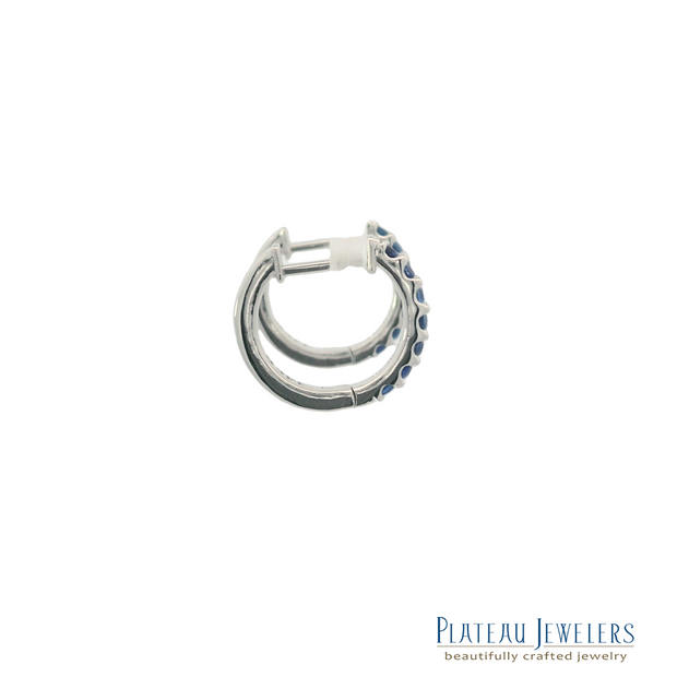 Plateau Jewelers Small Sapphire Hoops in 14k white gold. .36 ct. Sapphire