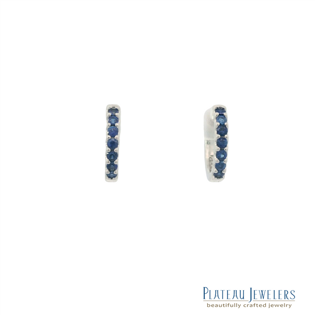 Plateau Jewelers Small Sapphire Hoops in 14k white gold. .36 ct. Sapphire